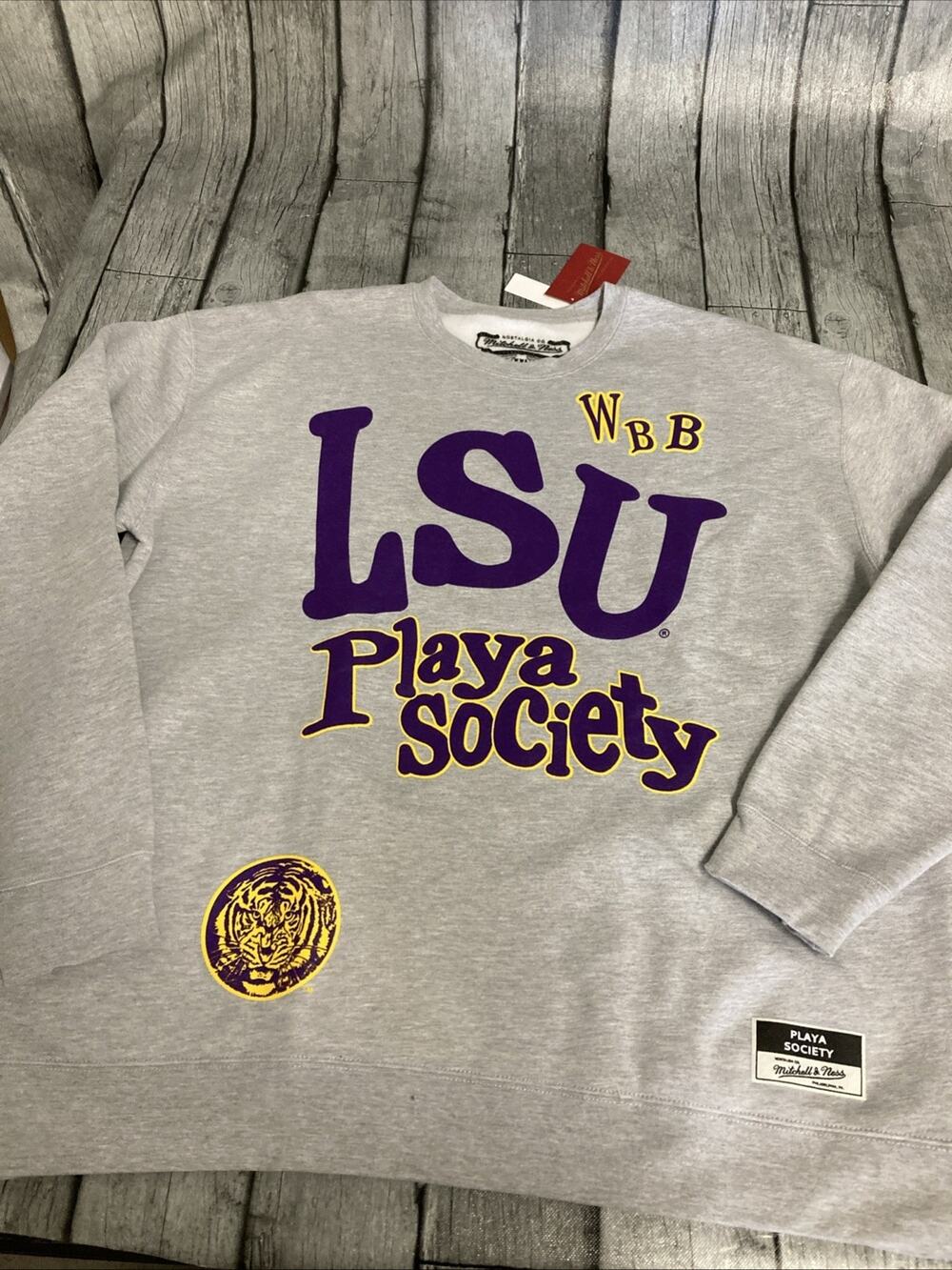 NWT Men’s Mitchell & Ness LSU Tigers Playa Society Crewneck Sweatshirt XXL Grey